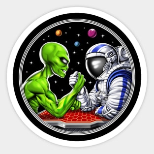 Alien Astronaut Arm Wrestling Sticker